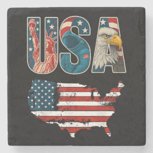 Dessous-de-verre En Pierre Etats-Unis Patriotique 4 juillet Amérique Drapeau