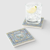 Dessous-de-verre En Pierre été italie carreaux bleu floral citrus monogramme (Côté)