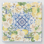 Dessous-de-verre En Pierre Été Méditerrannée citron et fleurs imprimés (Devant)