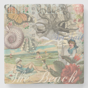 Dessous-de-verre En Pierre été plage vintage pieuvre antique voile