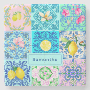 Dessous-de-verre En Pierre Eté Sicile turquoise coloré azulejo Amalfi