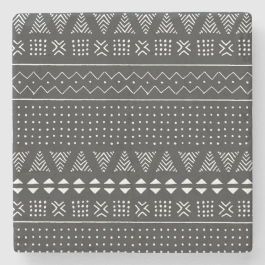 Dessous-de-verre En Pierre Ethnie tribale : motif noir blanc. (Devant)