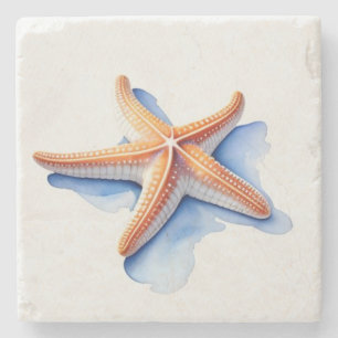 Dessous-de-verre En Pierre Étoile de mer et silhouette bleue