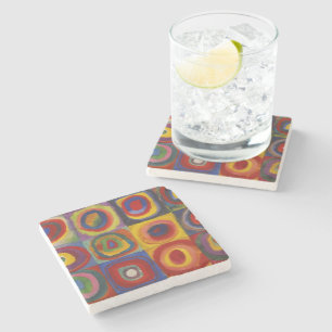 Dessous-de-verre En Pierre Étude de couleur : Carrés avec cercles concentrés