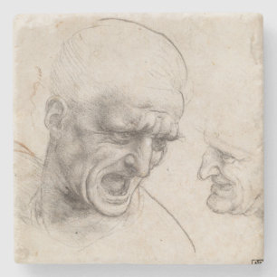 Dessous-de-verre En Pierre Étude de deux têtes de guerriers par Leonardo da