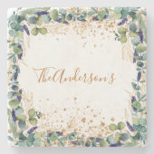 Dessous-de-verre En Pierre Eucalyptus verdure or parties scintillant nom de f (Devant)