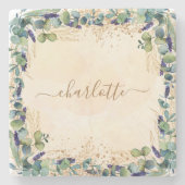 Dessous-de-verre En Pierre Eucalyptus vert rose or nom parties scintillant (Devant)