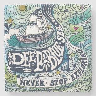 Dessous-de-verre En Pierre Explorer bleu profond d'arrêt de la mer Never