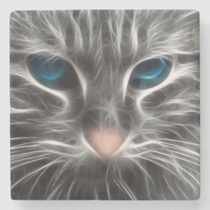 Dessous-de-verre En Pierre Face de chat bleu magnifique
