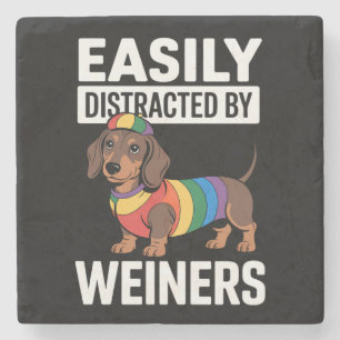 Dessous-de-verre En Pierre Facilement Distrait Par Weiners LGBTQ Arc-en-ciel