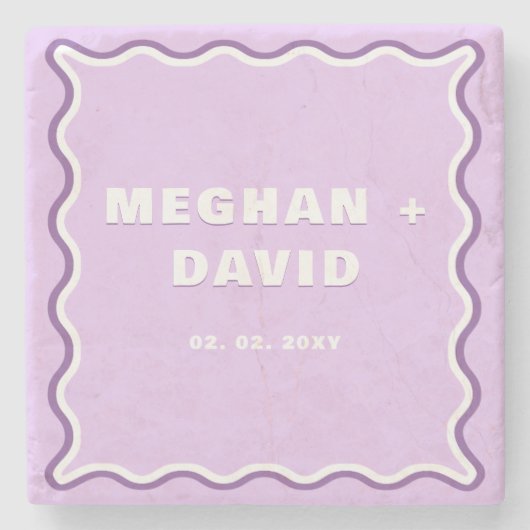 Dessous-de-verre En Pierre Faire-part de mariage Violet Courbe Ondulée Gribou (Devant)