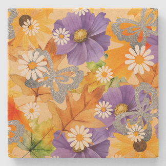 Dessous-de-verre En Pierre Fall leaves with silver butterflies