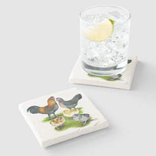 Dessous-de-verre En Pierre Famille de poules Ameraucana