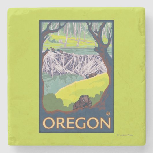 Dessous-de-verre En Pierre Famille des castors (Devant)