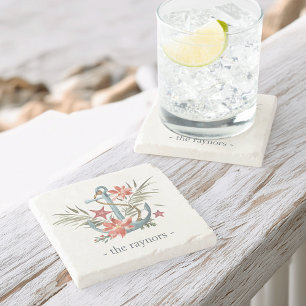 Dessous-de-verre En Pierre Famille personnalisée de vacances balnéaires Nom