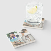 Dessous-de-verre En Pierre Famille Photo Collage Nom Monogramme (Côté)