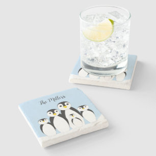 Dessous-de-verre En Pierre Famille Pingouin mignonne