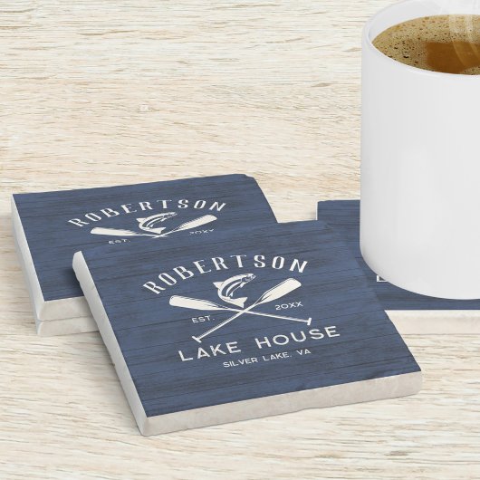 Dessous-de-verre En Pierre Family Lake House Rustique Marine Blue Wood