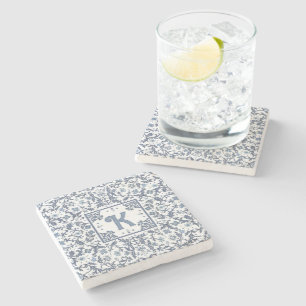 Dessous-de-verre En Pierre Fancy Floral Graphique Bleu Personnalisé