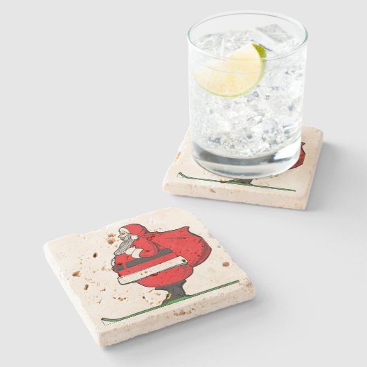 Dessous-de-verre En Pierre Fat Skiing Noël du Père Noël (Côté)