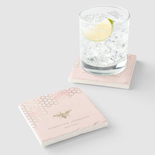 Dessous-de-verre En Pierre fausse parties scintillant dégradé d'abeille rose (Côté)