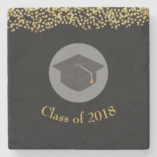Dessous-de-verre En Pierre Faux Gold Confetti & Graduation Cap Classe de 20xx (Devant)