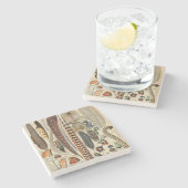 Dessous-de-verre En Pierre Feather Bird Wildlife Plumes d'antiquités (Côté)