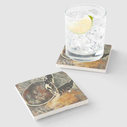 Dessous-de-verre En Pierre Feeding Time ! (Côté)