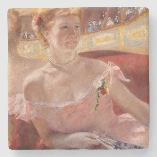 Dessous-de-verre En Pierre Femme américaine avec collier perle et robe rose (Devant)