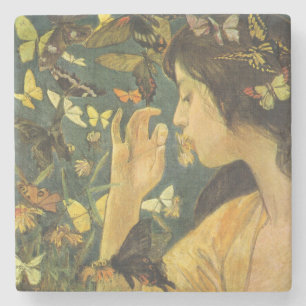 Dessous-de-verre En Pierre Femme Élégante Avec De Belles Papillons