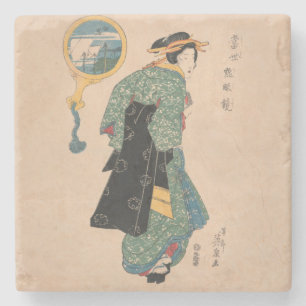 Dessous-de-verre En Pierre Femme en kimono japonais, œuvre d'art représentant