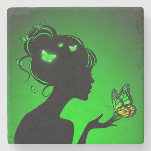 Dessous-de-verre En Pierre Femme papillons verts