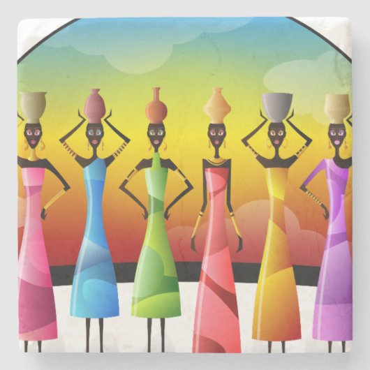 Dessous-de-verre En Pierre Femmes africaines avec poterie sur la tête (Devant)