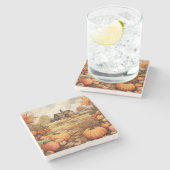 Dessous-de-verre En Pierre Ferme citrouille automne récolte Thanksgiving (Côté)