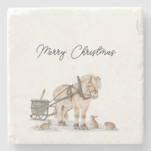 Dessous-de-verre En Pierre Ferme de Noël Cheval Animaux Hiver
