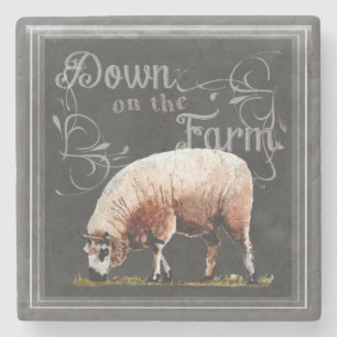 Dessous-de-verre En Pierre Ferme de tableau vers le bas sur les moutons de