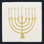 Dessous-de-verre En Pierre Festif Menorah Hanoukka Céleste bougies Mariage<br><div class="desc">Faux bougies menorah en feuille d'or pour votre fête Hanoukka. Illustration de la menorah lunaire avec des étoiles blanches recouvertes de bougies célestes sur un socle de bougies menorah en faux or. Menorah élégant mariage étoilé Hanoukka illustrés cadeaux design et produits en papier.</div>