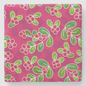 Dessous-de-verre En Pierre Festif Motif de fruits de canneberge, Fuchsia (Devant)