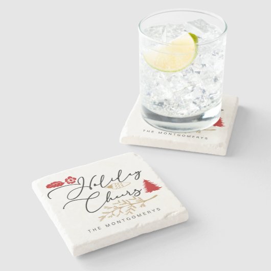 Dessous-de-verre En Pierre Festive de Noël Red Holly (Côté)