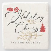 Dessous-de-verre En Pierre Festive de Noël Red Holly (Devant)