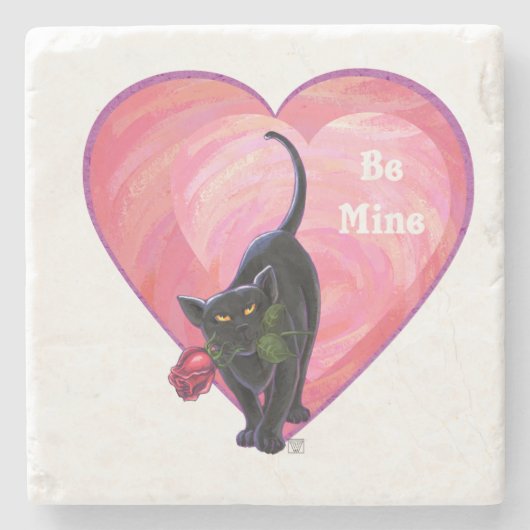 Dessous-de-verre En Pierre Fête de la Saint-Valentin au chat noir (Devant)