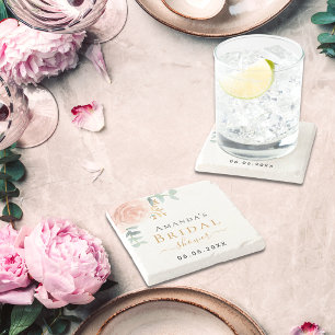 Dessous-de-verre En Pierre Fête des mariées rose or floral eucalyptus monogra