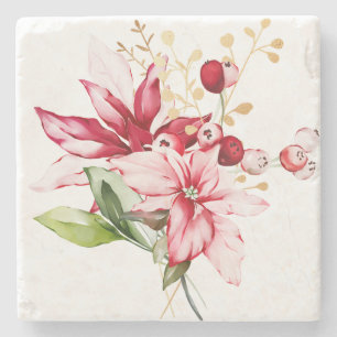 Dessous-de-verre En Pierre Fête d'hiver poinsettia aquarelle fleurs