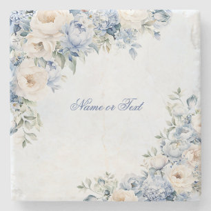 Dessous-de-verre En Pierre Fête Dusty Blue Watercolor Fleurs d'ivoire Feuille