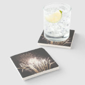 Dessous-de-verre En Pierre Feu d'artifice blanc et or I Fête patriotique (Côté)