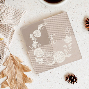 Dessous-de-verre En Pierre Feuillage d'automne Fleurs d'automne et Citrouille
