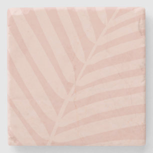 Dessous-de-verre En Pierre Feuille de palme tropicale beige et blanc doux