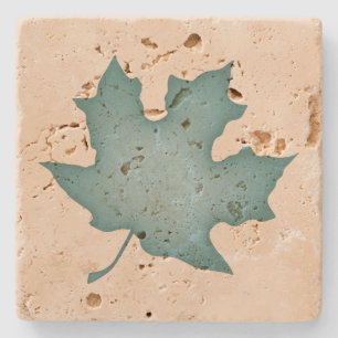 Dessous-de-verre En Pierre Feuille Turquoise foncée sur crème