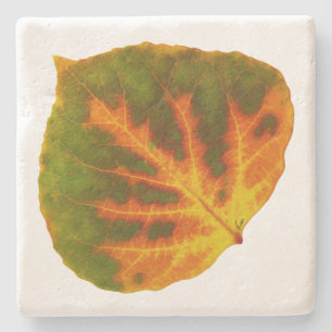 Dessous-de-verre En Pierre Feuille vert orange et jaune d'Aspen #1
