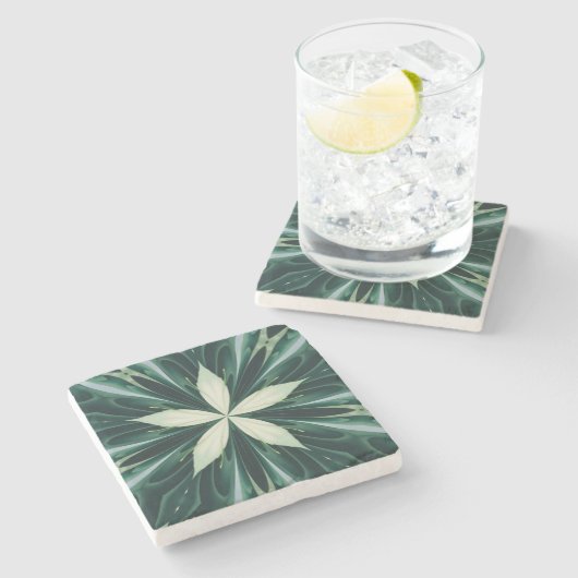 Dessous-de-verre En Pierre Feuilles Blanches Dans Un Kaléidoscope De Forêt Ve (Côté)